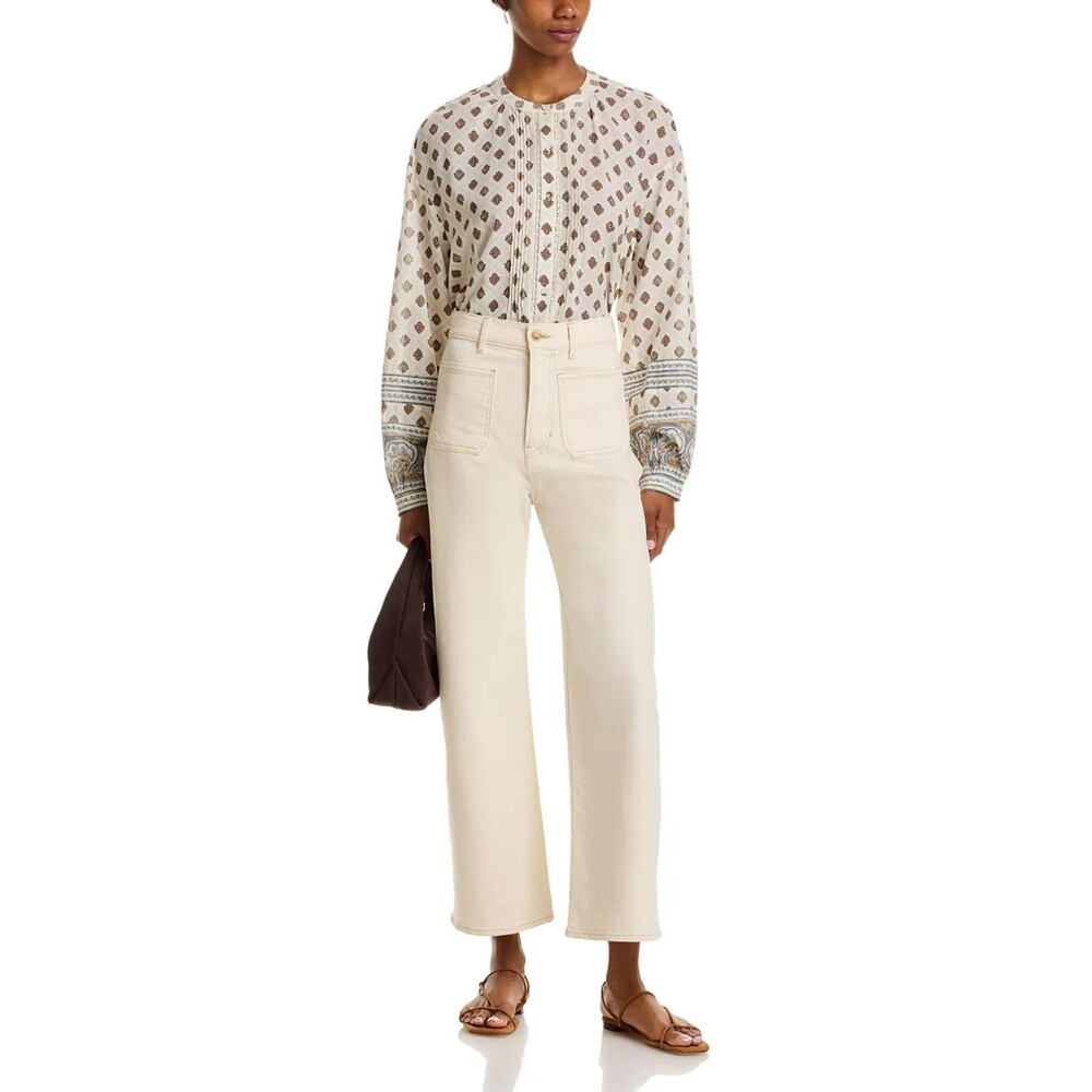 Veronica Beard Women's Lollie Printed Pintuck Blouse Shirt Ivory Dove Multi L